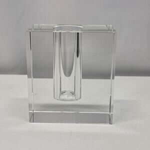Vintage MCM Tizo Design Bud Vase Crystal Rectangular Minimalist Heavy Glass Art